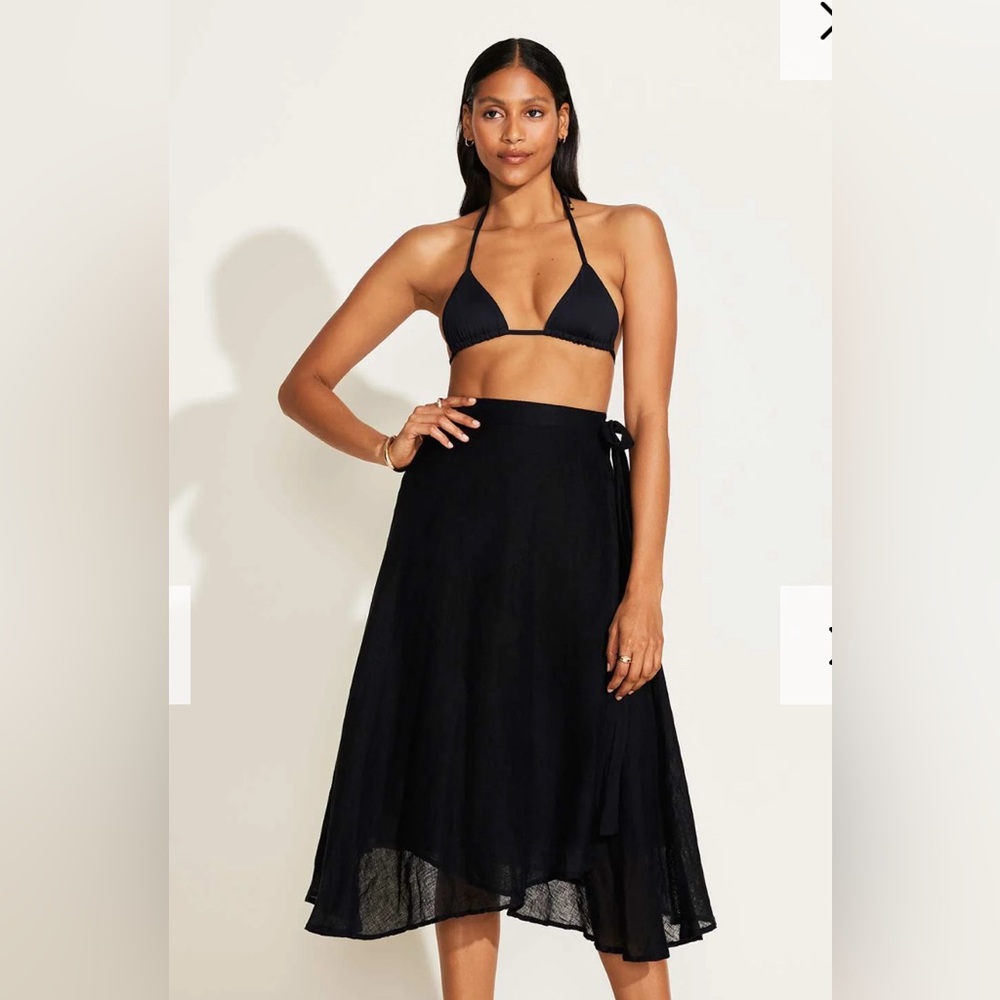 Vitamin A Lana Linen wrap skirt black NWT - Picture 2 of 8